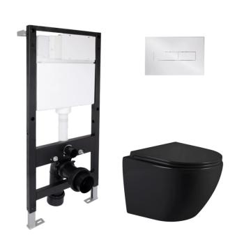 Готовое решение Qtap для ванной комнаты: подвесной унитаз Jay Ultra Quiet 485x360x320 + комплект инсталляции Standard (линейная кнопка Chrome)