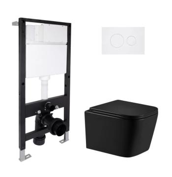 Готовое решение Qtap для ванной комнаты: подвесной унитаз Crow Ultra Quiet 485x340x290 + комплект инсталляции Standard (круглая кнопка White)