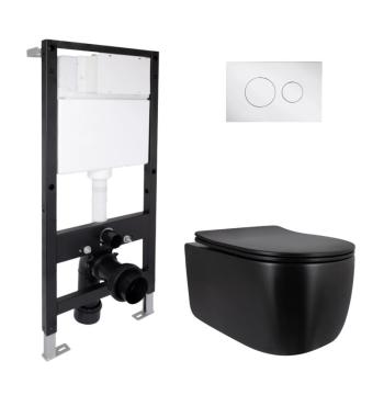 Готовое решение Qtap для ванной комнаты: подвесной унитаз Taurus Ultra Quiet 515x360x350 + комплект инсталляции Standard (круглая кнопка Chrome)