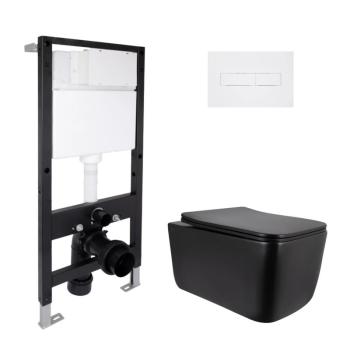Готовое решение Qtap для ванной комнаты: подвесной унитаз Gemini Ultra Quiet 520x360x350 + комплект инсталляции Standard (линейная кнопка White)