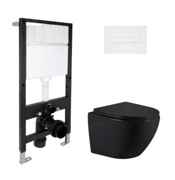 Готовое решение Qtap для ванной комнаты: подвесной унитаз Jay Ultra Quiet 485x360x320 + комплект инсталляции Standard (линейная кнопка White)