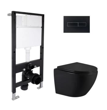 Готовое решение Qtap для ванной комнаты: подвесной унитаз Jay Ultra Quiet 485x360x320 + комплект инсталляции Standard (линейная кнопка Black)