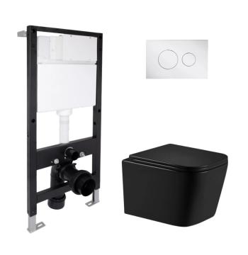 Готовое решение Qtap для ванной комнаты: подвесной унитаз Crow Ultra Quiet 485x340x290 + комплект инсталляции Standard (круглая кнопка Chrome)