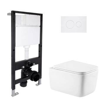Готовое решение Qtap для ванной комнаты: подвесной унитаз Gemini Ultra Quiet 520x360x350 + комплект инсталляции Standard (круглая кнопка White)