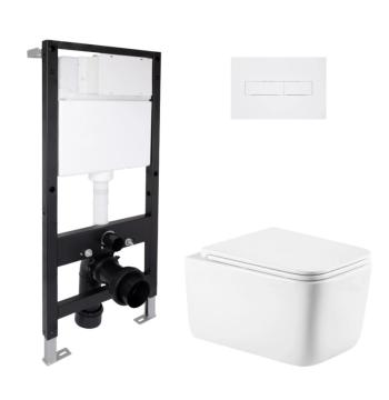 Готовое решение Qtap для ванной комнаты: подвесной унитаз Gemini Ultra Quiet 520x360x350 + комплект инсталляции Standard (линейная кнопка White)