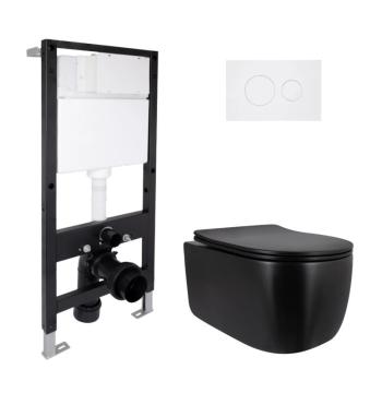 Готовое решение Qtap для ванной комнаты: подвесной унитаз Taurus Ultra Quiet 515x360x350 + комплект инсталляции Standard (круглая кнопка White)