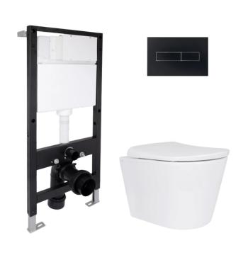 Готовое решение Qtap для ванной комнаты: подвесной унитаз Scorpio ML Ultra Quiet 520x365x365 + комплект инсталляции Standard (линейная кнопка Black)