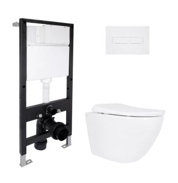 Готове рішення Qtap для ванної кімнати: підвісний унітаз Robin ML Ultra Quiet 520x365x365 + комплект інсталяції Standard (лінійна клавіша White)