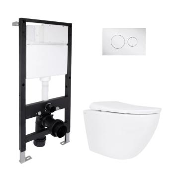 Готове рішення Qtap для ванної кімнати: підвісний унітаз Robin ML Ultra Quiet 520x365x365 + комплект інсталяції Standard (кругла клавіша Chrome)