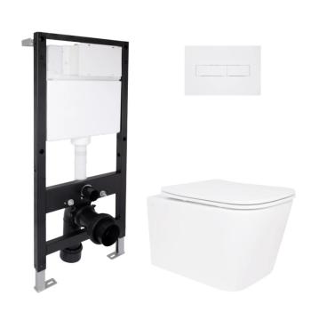 Готове рішення Qtap для ванної кімнати: підвісний унітаз Crow Ultra Quiet 485x340x290 + комплект інсталяції Standard (лінійна клавіша White)
