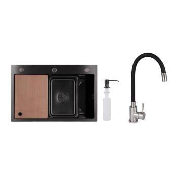 Акционный набор Lidz: мойка H6845 Blaсk PVD 3,0/1,0 мм + Смеситель Aria для кухни с гибким изливом (k35) Black