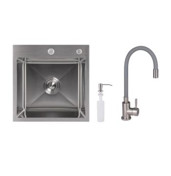 Акционный набор Lidz: мойка H4545 Decor 2,5/0,5 мм + Смеситель Aria для кухни с гибким изливом (k35) Grey