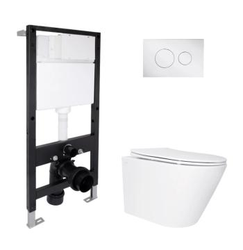 Готове рішення Qtap для ванної кімнати: підвісний унітаз Swan Ultra Quiet 520x360x320 + комплект інсталяції Standard (кругла клавіша Chrome)
