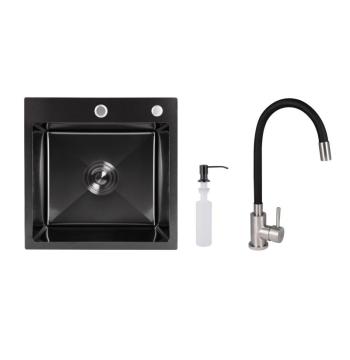 Акционный набор Lidz: мойка H4545 Black PVD Decor 2,5/0,5 мм + Смеситель Aria для кухни с гибким изливом (k35) Black