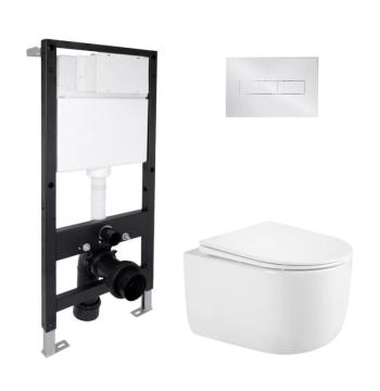 Готовое решение Qtap для ванной комнаты: подвесной унитаз Taurus Ultra Quiet 485x360x350 + комплект инсталляции Standard (линейная кнопка Chrome)