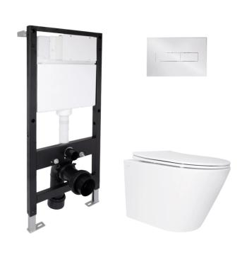 Готовое решение Qtap для ванной комнаты: подвесной унитаз Swan Ultra Quiet 520x360x320 + комплект инсталляции Standard (линейная кнопка Chrome)