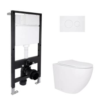Готовое решение Qtap для ванной комнаты: подвесной унитаз Robin Ultra Quiet 520x365x365 + комплект инсталляции Standard (круглая кнопка White)