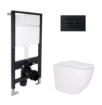 Готовое решение Qtap для ванной комнаты: подвесной унитаз Robin Ultra Quiet 520x365x365 + комплект инсталляции Standard (линейная кнопка Black)