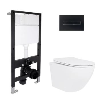 Готовое решение Qtap для ванной комнаты: подвесной унитаз Jay Ultra Quiet 520x360x320 + комплект инсталляции Standard (линейная кнопка Black)