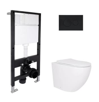 Готовое решение Qtap для ванной комнаты: подвесной унитаз Robin Ultra Quiet 520x365x365 + комплект инсталляции Standard (круглая кнопка Black)