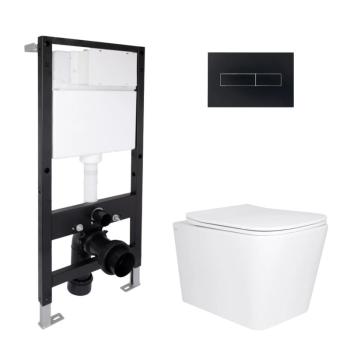 Готовое решение Qtap для ванной комнаты: подвесной унитаз Tern Ultra Quiet 525x345x360 + комплект инсталляции Standard (линейная кнопка Black)