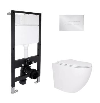 Готовое решение Qtap для ванной комнаты: подвесной унитаз Robin Ultra Quiet 520x365x365 + комплект инсталляции Standard (линейная кнопка Chrome)