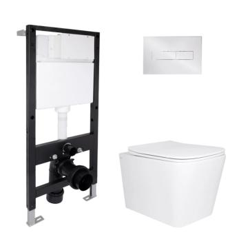 Готовое решение Qtap для ванной комнаты: подвесной унитаз Tern Ultra Quiet 525x345x360 + комплект инсталляции Standard (линейная кнопка Chrome)