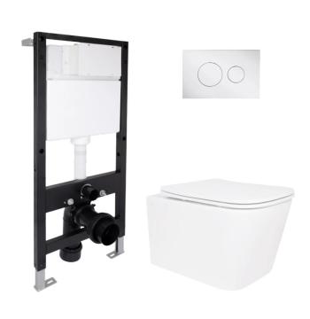 Готове рішення Qtap для ванної кімнати: підвісний унітаз Crow Ultra Quiet 485x340x290 + комплект інсталяції Standard (кругла клавіша Chrome)