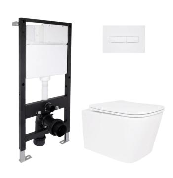 Готовое решение Qtap для ванной комнаты: подвесной унитаз Crow Ultra Quiet 520x360x290 + комплект инсталляции Standard (линейная кнопка White)