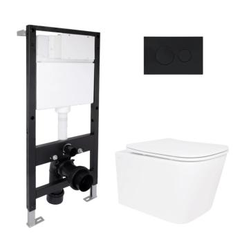 Готове рішення Qtap для ванної кімнати: підвісний унітаз Crow Rimless 485x340x330 + комплект інсталяції Standard (кругла клавіша Black)