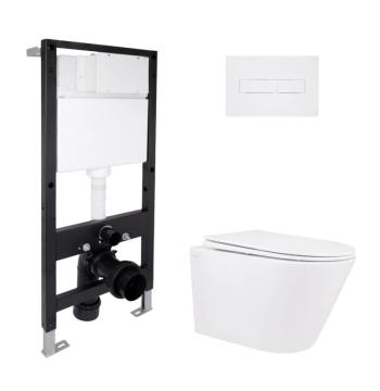 Готове рішення Qtap для ванної кімнати: підвісний унітаз Swan Rimless 520x360x320 + комплект інсталяції Standard (лінійна клавіша White)