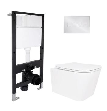 Готове рішення Qtap для ванної кімнати: підвісний унітаз Crow Ultra Quiet 485x340x290 + комплект інсталяції Standard (лінійна клавіша Chrome)