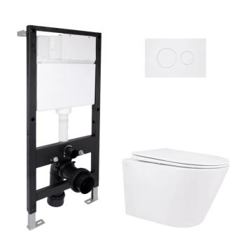 Готове рішення Qtap для ванної кімнати: підвісний унітаз Swan Rimless 520x360x320 + комплект інсталяції Standard (кругла клавіша White)