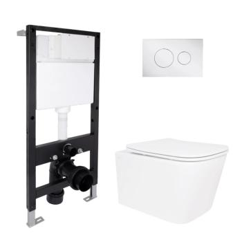 Готове рішення Qtap для ванної кімнати: підвісний унітаз Crow Rimless 485x340x330 + комплект інсталяції Standard (кругла клавіша Chrome)