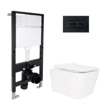 Готове рішення Qtap для ванної кімнати: підвісний унітаз Crow Rimless 520x360x290 + комплект інсталяції Standard (лінійна клавіша Black)