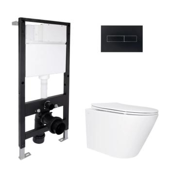 Готове рішення Qtap для ванної кімнати: підвісний унітаз Swan Ultra Quiet 485x360x320 + комплект інсталяції Standard (лінійна клавіша Black)