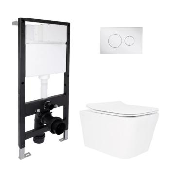 Готове рішення Qtap для ванної кімнати: підвісний унітаз Crow Rimless 520x360x290 + комплект інсталяції Standard (кругла клавіша Chrome)