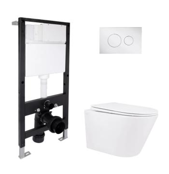 Готове рішення Qtap для ванної кімнати: підвісний унітаз Swan Rimless 520x360x320 + комплект інсталяції Standard (кругла клавіша Chrome)