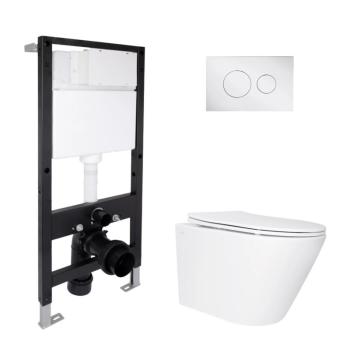 Готове рішення Qtap для ванної кімнати: підвісний унітаз Swan Ultra Quiet 485x360x320 + комплект інсталяції Standard (кругла клавіша Chrome)