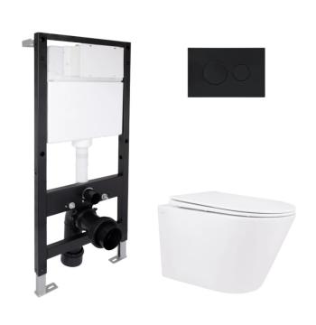 Готове рішення Qtap для ванної кімнати: підвісний унітаз Swan Rimless 520x360x320 + комплект інсталяції Standard (кругла клавіша Black)