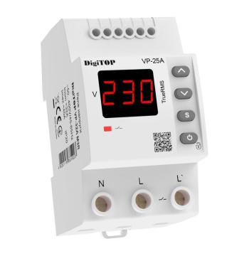 Реле напруги DigiTOP VP-25A M3R (25А, підключ. низ, 3 Din, контроль/демонстація напруги, термозах)