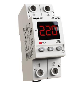 Реле напруги DigiTOP VP-40A M2R (40А, підключ верх/низ, 2 Din, червона індикація, термозахист)