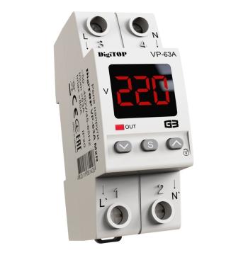 Реле напруги DigiTOP VP-63A M2R (63А, підключ верх/низ, 2 Din, червона індикація, термозахист)