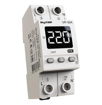 Реле напруги DigiTOP VP-32A M2W (32А, підключ верх/низ, 2 Din, біла індикація, термозахист)