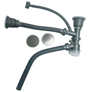 Сифон для кухонной мойки двойной ZERIX SK-06-A 3 1/2"x40 DECOR SS COLOR (цвет нержавейка) (ZX6202)