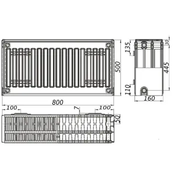 Радиатор стальной 33/500x800 бок KALITE
